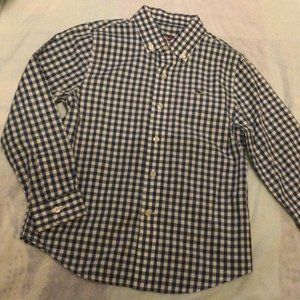 Vineyard Vines Whale Button Down Shirt, LS, White/Navy Gingham, Boy's Size 6